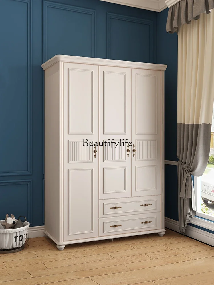 

American solid wood white two-door European wardrobe furniture combination small apartment wardrobe