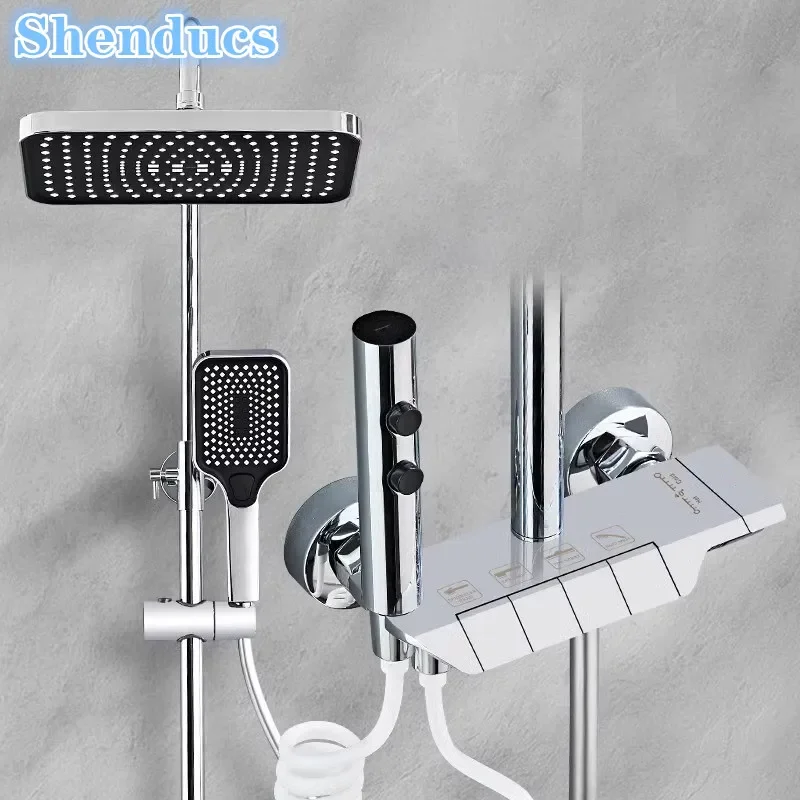 

Chrome Piano Bathroom Shower System 12 Inch Rainfall Shower Head Hot Cold Bathroom Faucets Accessories Piano Bathroom Shower Set