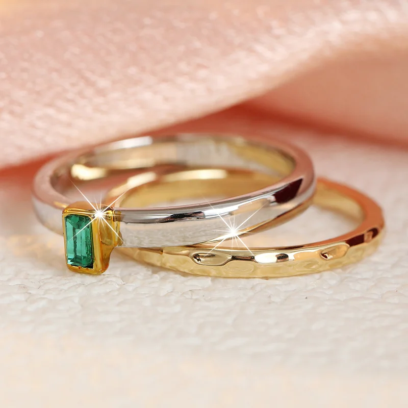 2pcs/set Exquisite Luxury Two Color Ring Set For Women Hammer Pattern And Synthetic Zircon Design Ring Trend Accessory