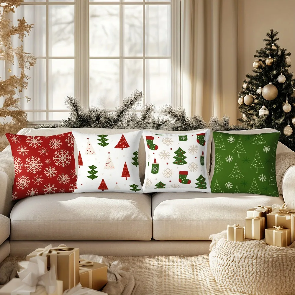 

4-piece set, 2D printed Christmas pillowcases, home and kitchenware, bedding, home decor, holiday cushion covers.