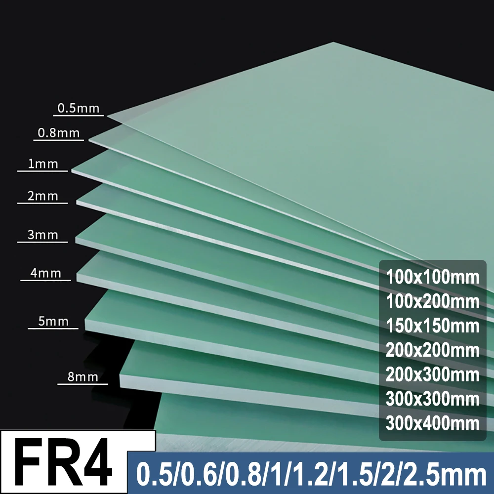 

0.5mm~2.5mm Water Green FR4 PCB Board, High Temperature Insulation Fiberglass Sheet Size for DIY Electronics