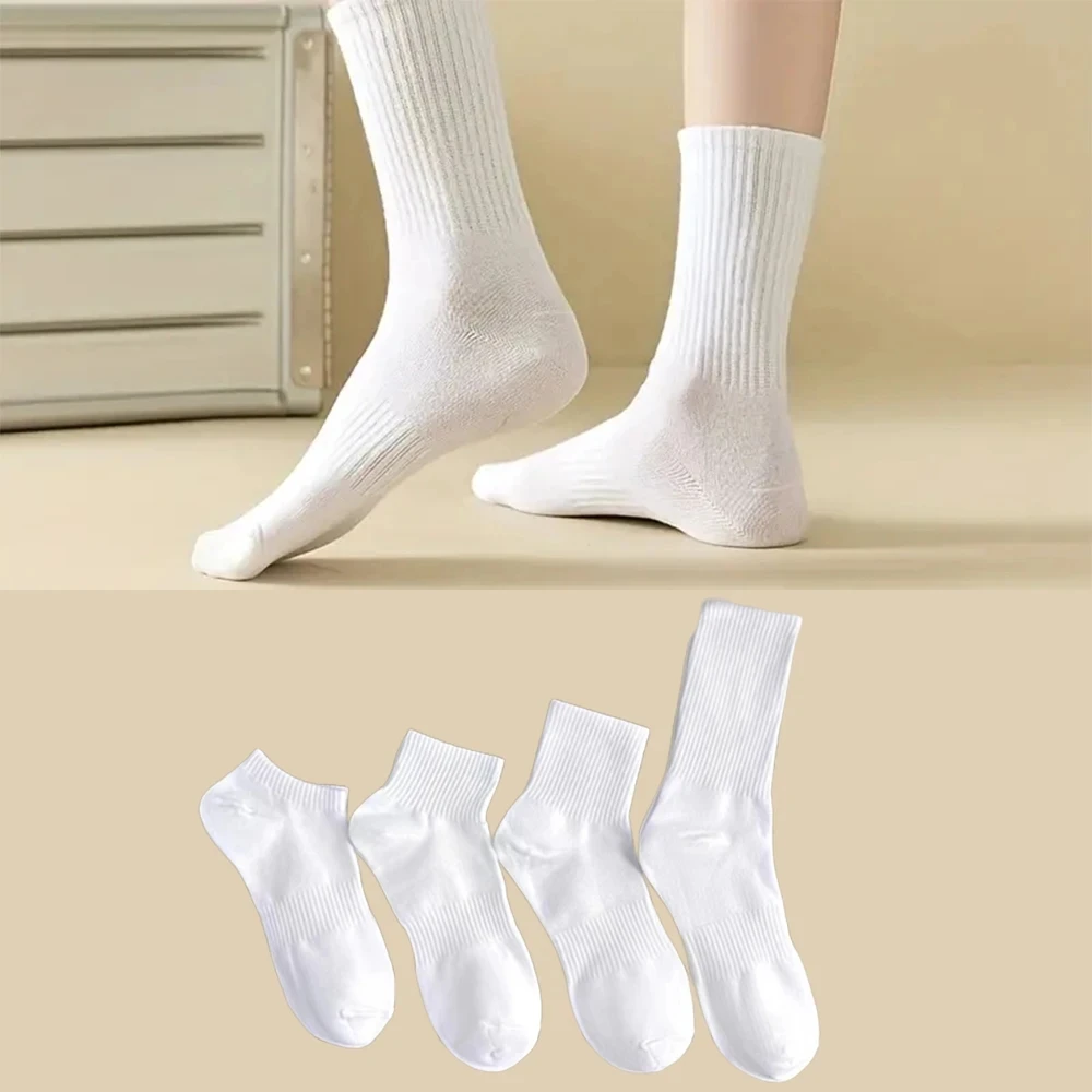 4 Pairs Solid Colour Socks Black White Multiple Style Soft Breathable Sports Ankle Men\'s Women\'s Summer Autumn Business Socks