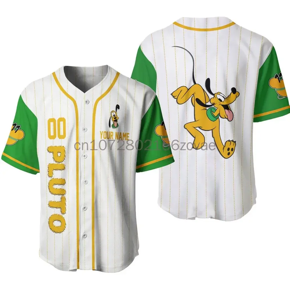 Camiseta de béisbol de Pluto para hombre, mujer y niño, camisa informal de moda Disney con nombre personalizado gratis, 2024