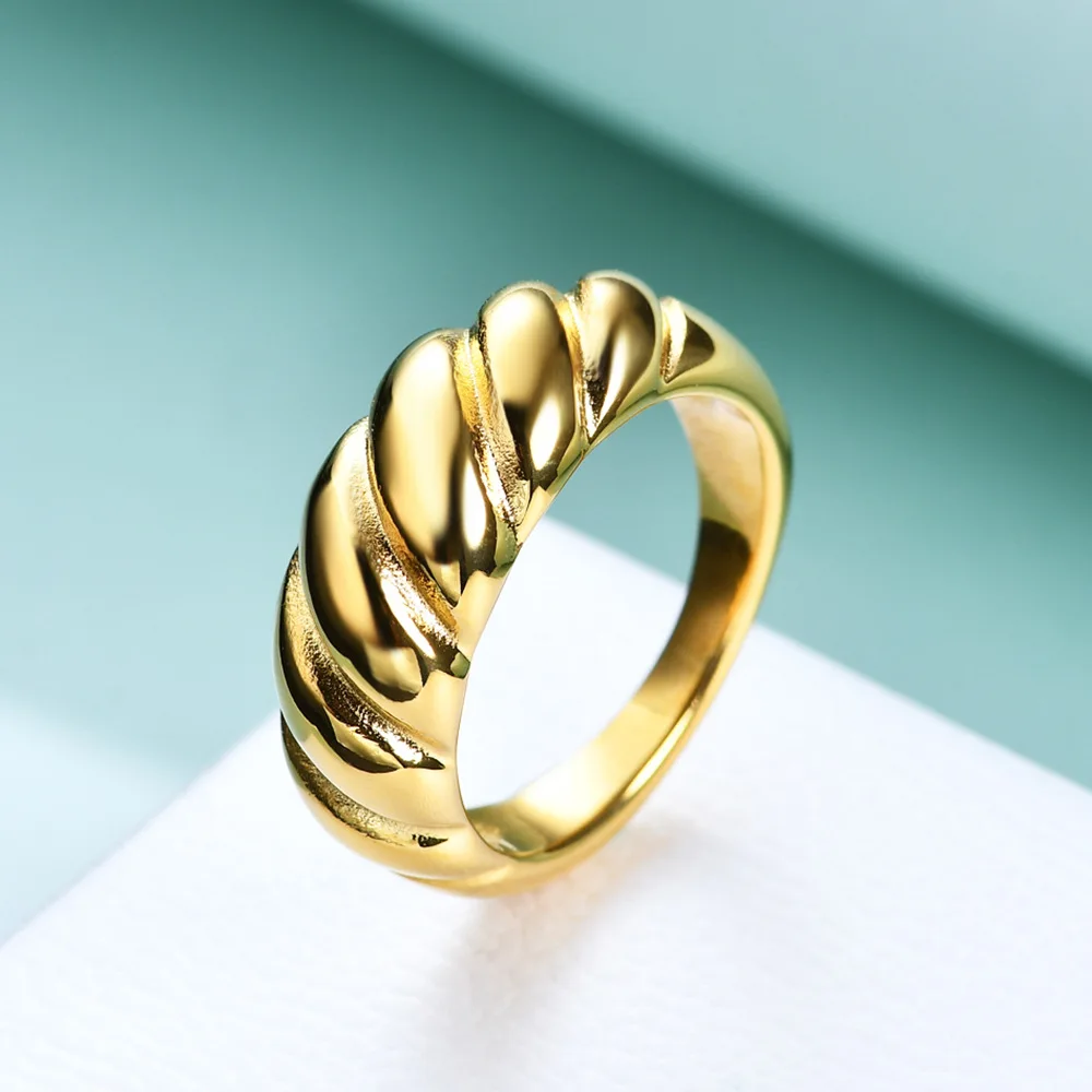 

YHTOT Retro Simple 18K Gold Color Plated Stainless Steel Bread Ring Women's Accessories Festival Gift