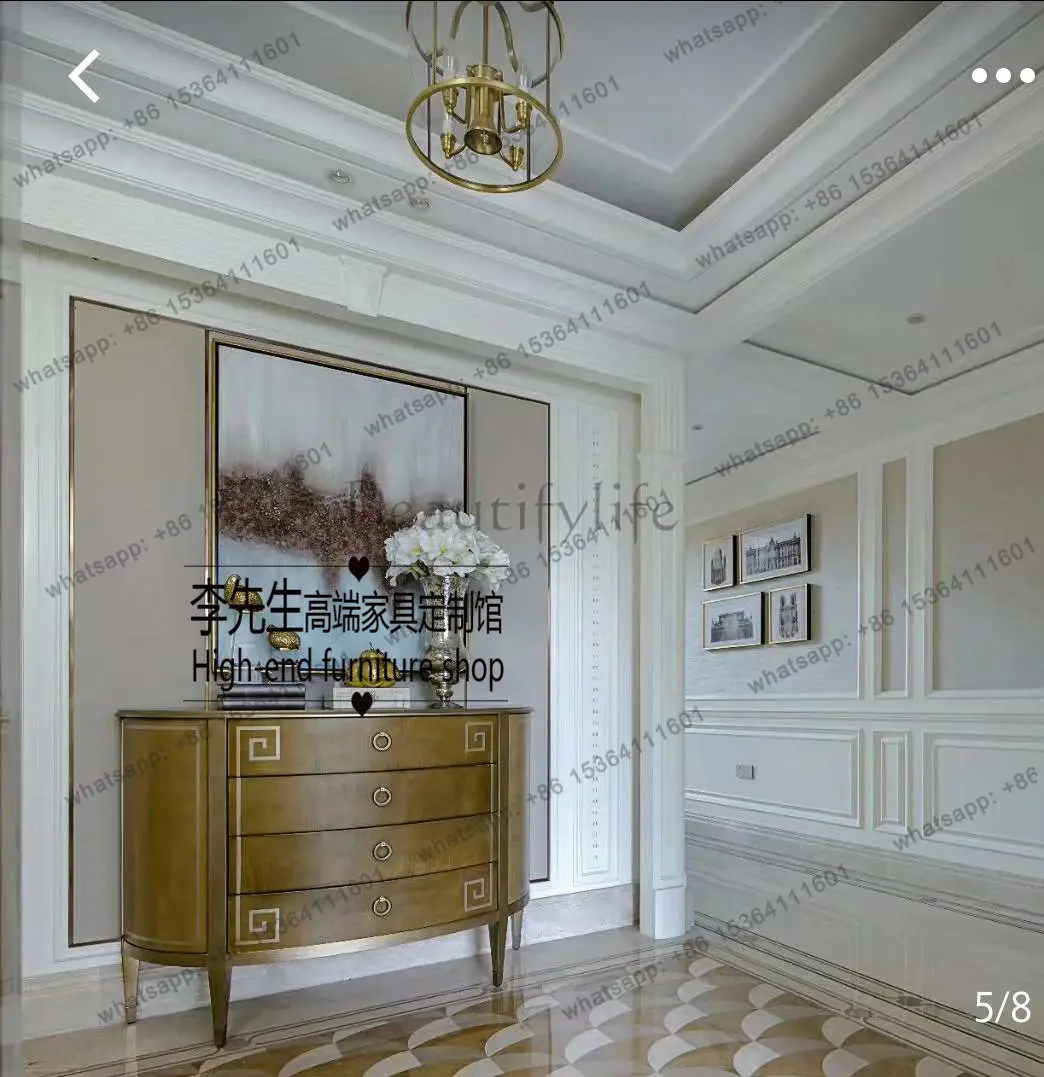 American light luxury solid wood three-bucket locker neoclassical living room decorative porch cabinet