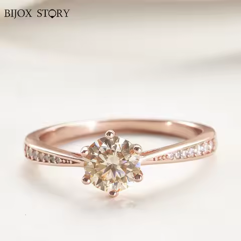 D VVS1 Round Cut Moissanite Ring S925 Sterling Silver Matte Rose Gold Color Vintage Classic Style Ring For Woman GRA Women Ring