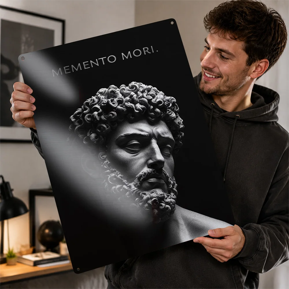 Memento Mori Classical Bust Printed Poster Sculptural Style Wall Art For Study Personalized Aluminum Metal Sign Book Lover Gift