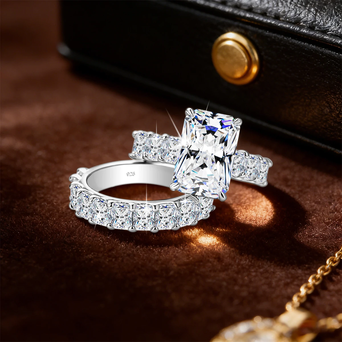 Real 5 Carat 9*11mm Radiant Cut Moissanite Engagement Rings for Women Wedding Band 925 Sterling Silver D Color VVS GRA Certified view 5