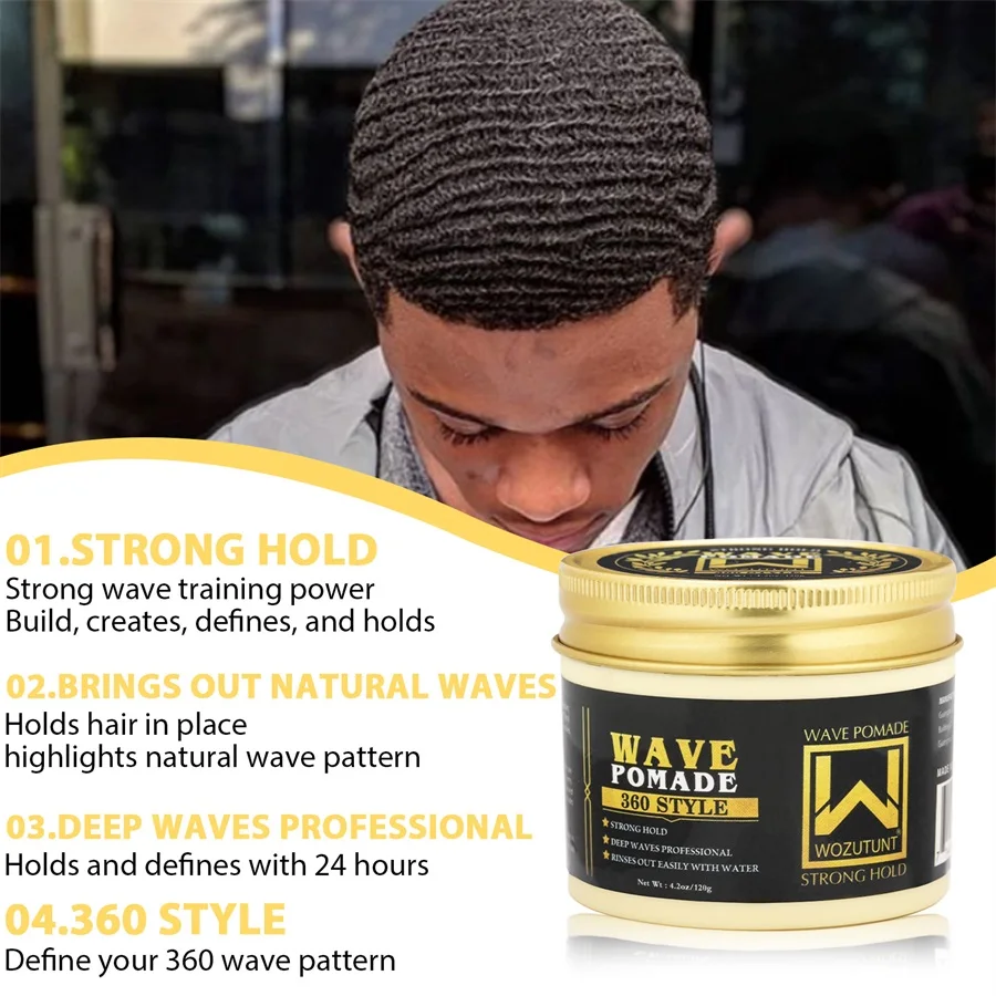 Wave Control Hair Pomade for Men Layered Non Greasy Styling Hair Clay Black Men Sport Training Hair Wax Cream and Brush Wavy Cap