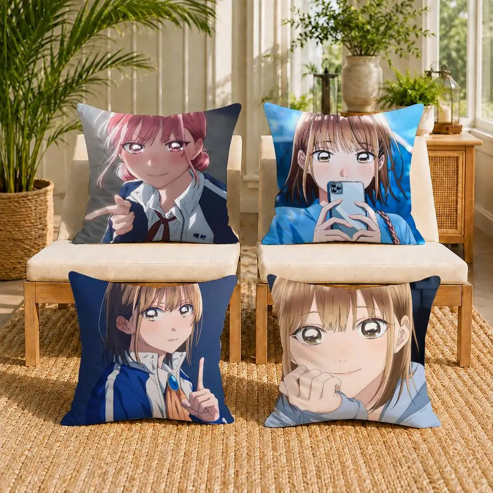 Cartoon B-Blue Box Anime Cushion Cover Soft Short Plush Double-Sided Print Throw Pillow Case Home Decor Gift