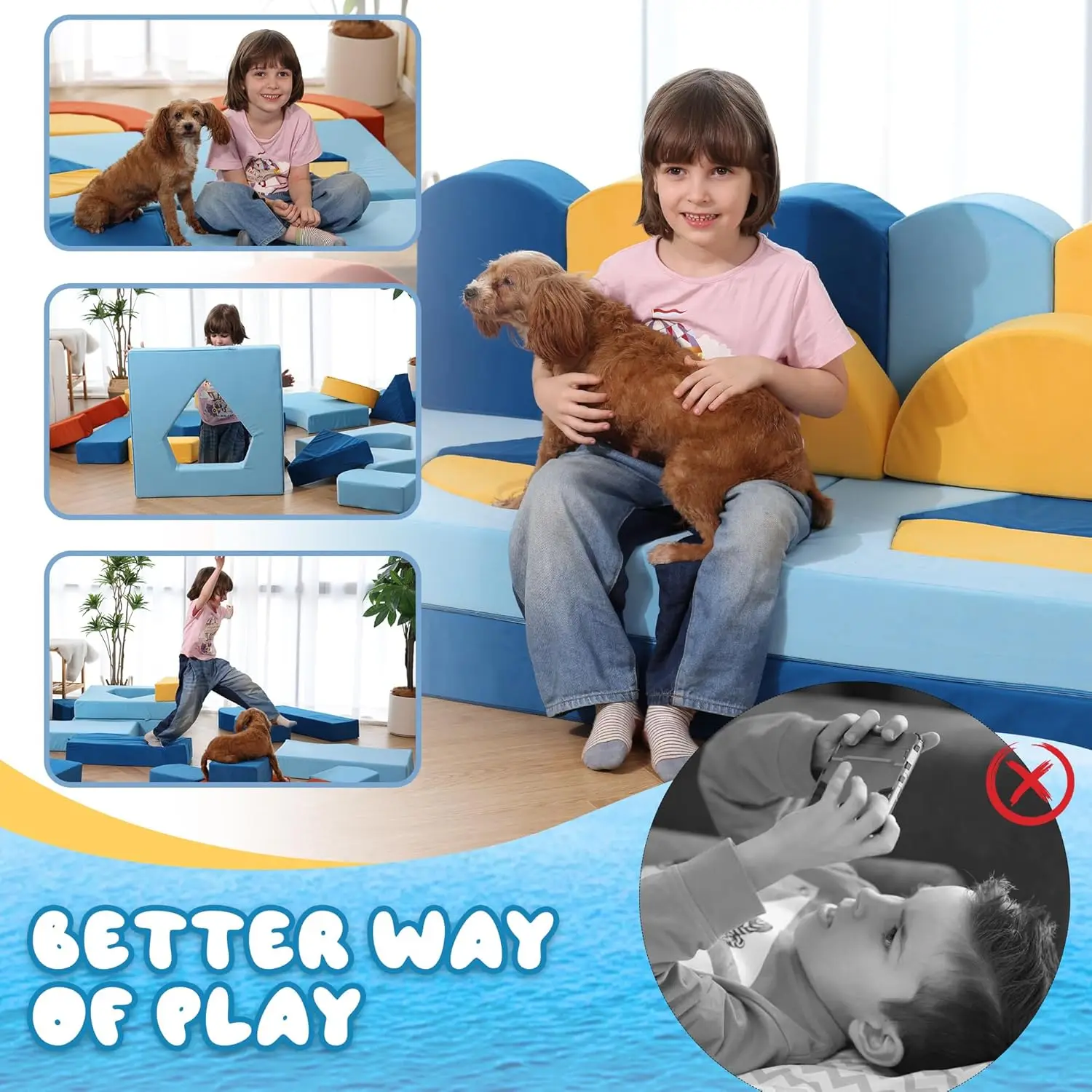 22Pcs Modular Kids Play Couch - Kids Couch for Playroom Bedroom Living Rooms Toddler Couch for Inspiring Child Creativity, Ocean