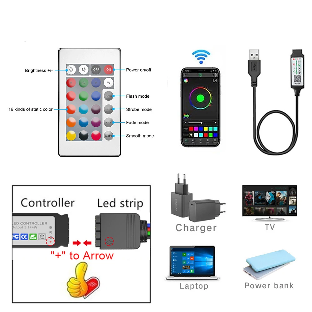 USB 5V Led Strip Light App Remote Control RGB 5050 30leds/m Led Tape Flexible Ribbon Diode Tape for TV Backlight Gaming Room