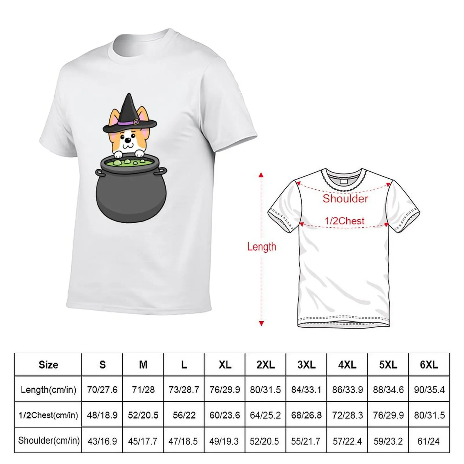 Corgi Wizard Witch Cauldron Potion T-Shirt Casual Lightweight Short Sleeve Top