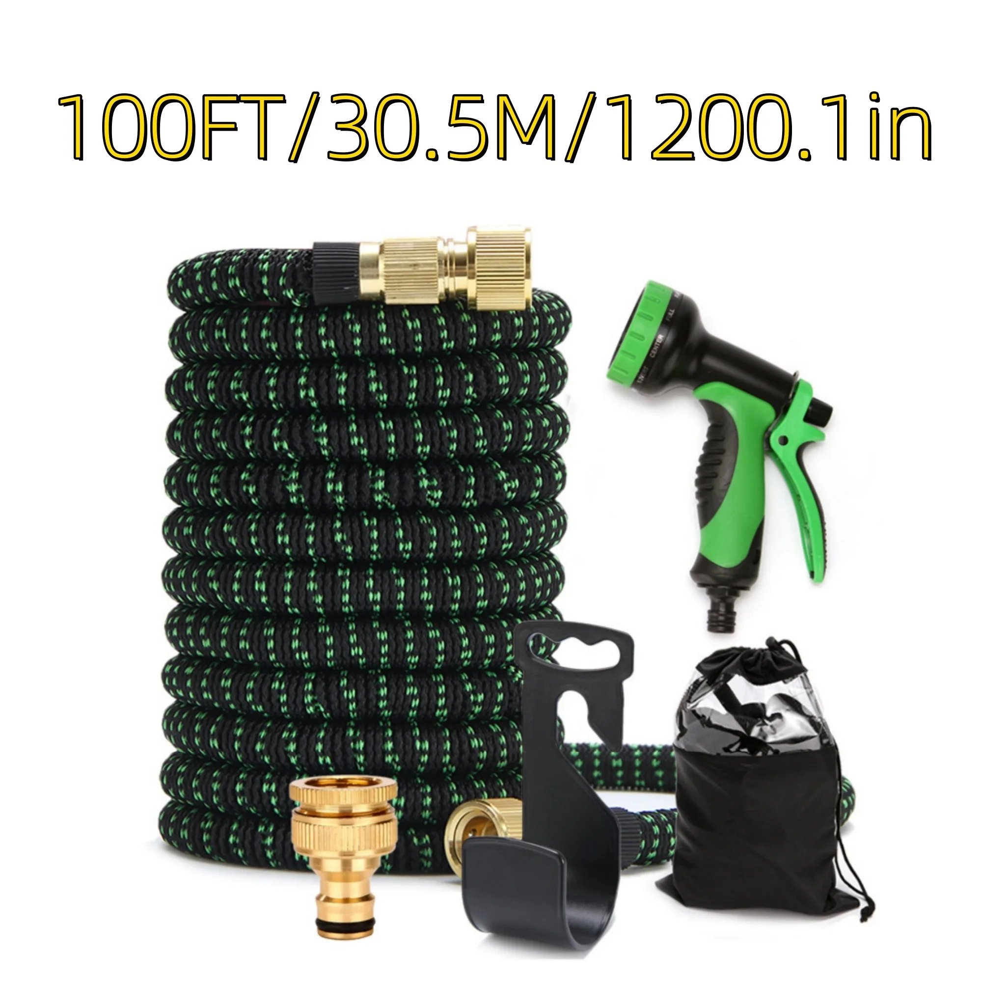 Garden hose, high-quality heavy-duty non expandable stainless steel metal water pipe, durable fabric shell(100 feet, black)