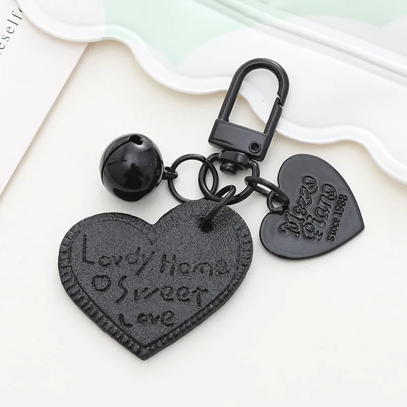 New Candy Colored Love Charms Pendant Leather Heart-shaped Bell Keychain Bag Car Key Chains Jewelry Gift Decoration Accessories