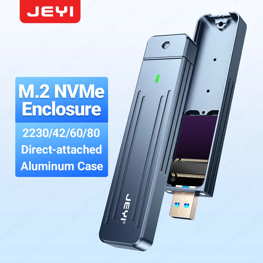 JEYI M.2 NVMe(USB 3.2 10Gbps)Direct-attach  Enclosure,USB-A Plug In-line Aluminum 2242 2280 SSD Case With Magnet Protective Case