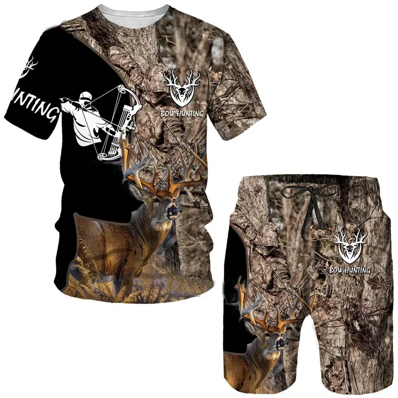 

Hunting Summer Men's 3D Printed Camouflage Maple Leaves T-Shirt/Shorts/Suits Unisex Casual Outdoor Sportwear Short Sleeved