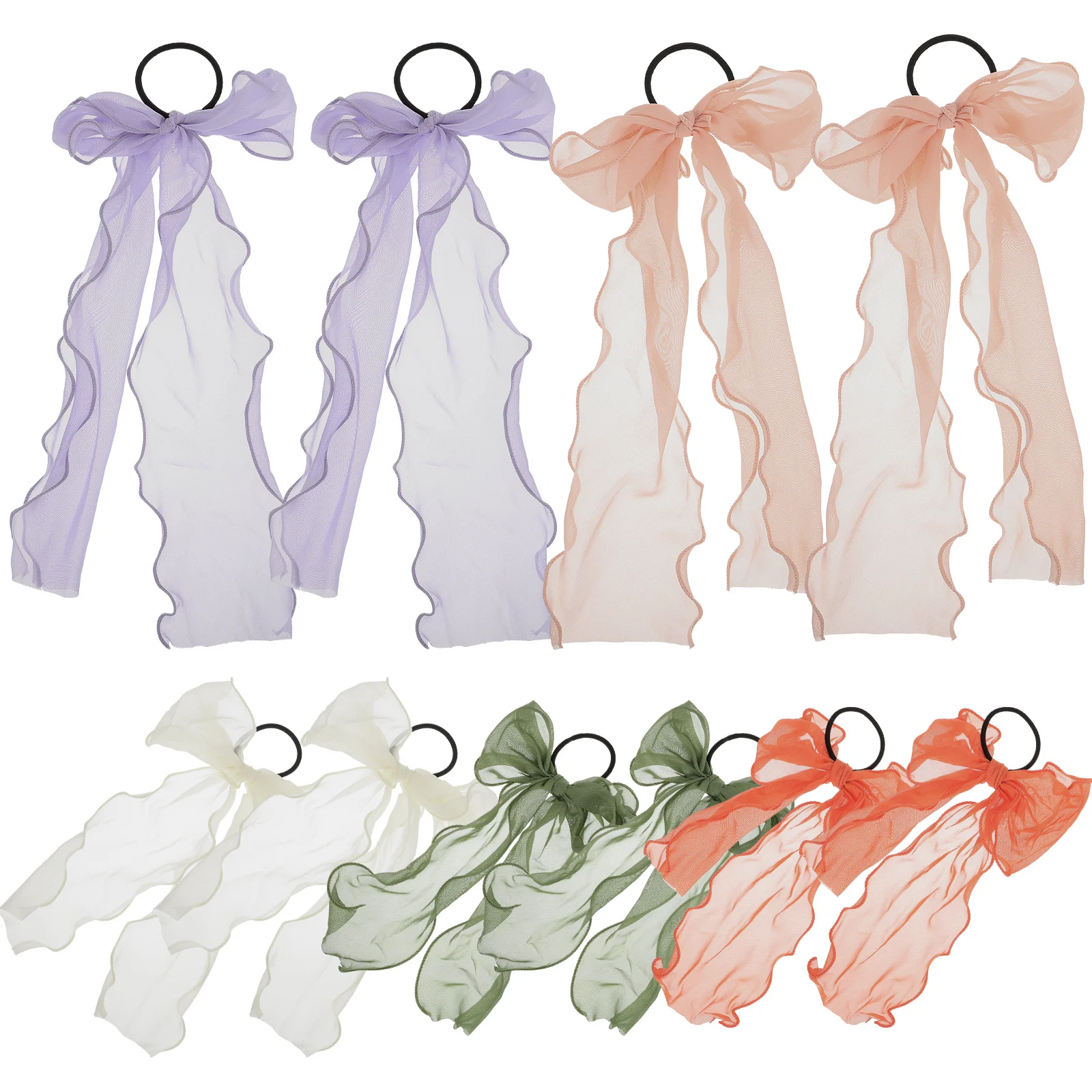 

10 pcs Bow Ties Elastic Long Ponytail Holders For Women Cute Cloth Hair Ribbons Durable Decorative Party School Use