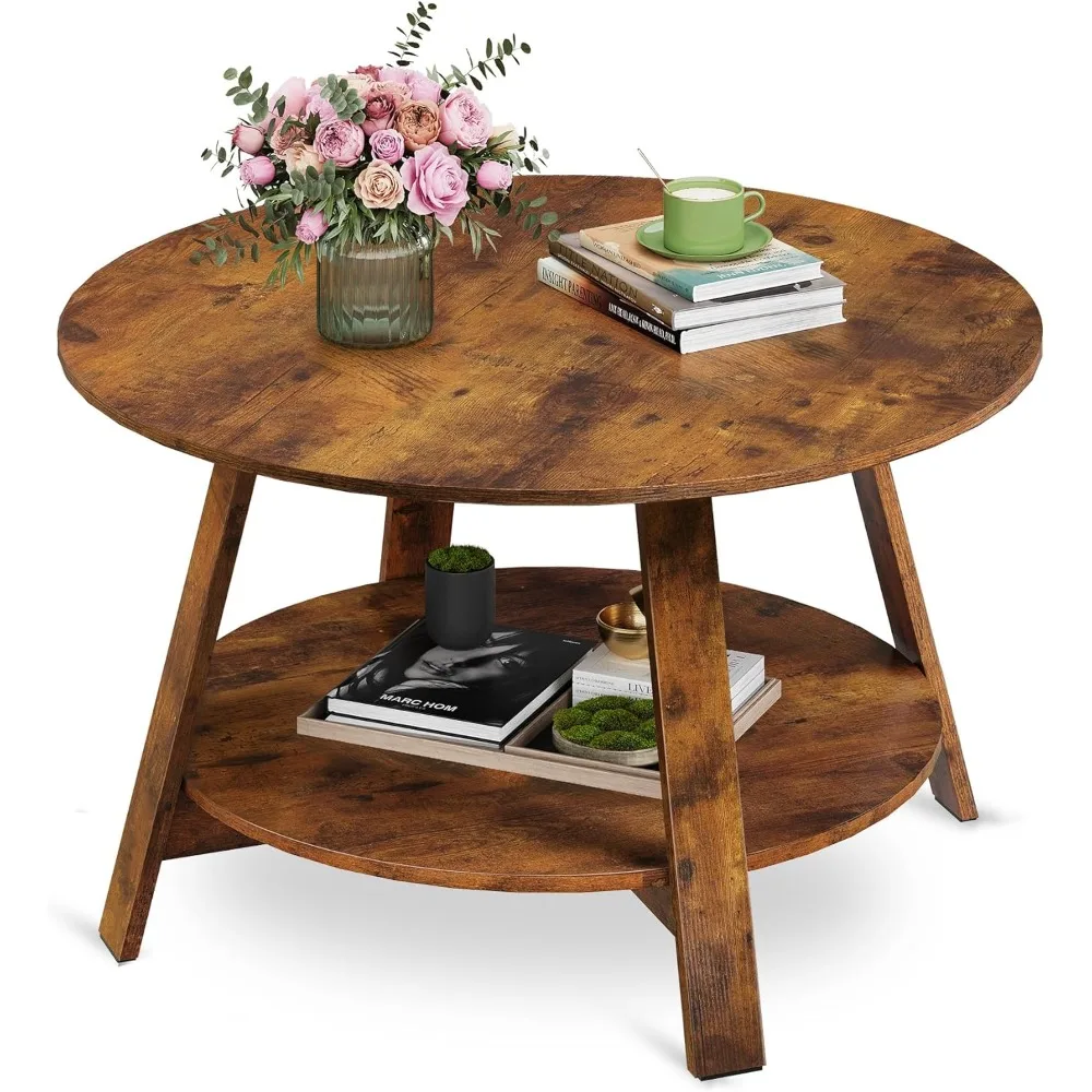 

WLIVE Round Coffee Table, 2-Tier Wood Coffee Table with Storage Shelf, Tapered Legs, Circle Wood Small Center Table for Living R