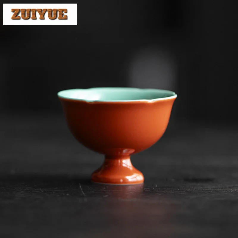 

2pc/lot Palace Museum Red Ceramic High Foot Teacup Boutique Tea Bowl Tea Cup Set Meditation Cup Jianzhan Chinese Tea Set 50ml