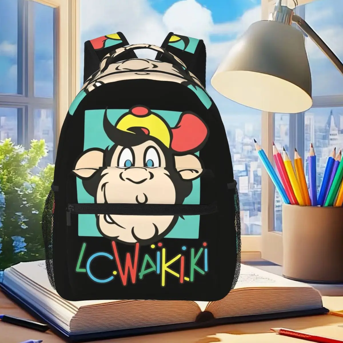 Lc Waikiki Monkey Double Sided Print Backpack Student Boys Girls BookBag Children School Bag Computer Shoulder Bag for Men Women