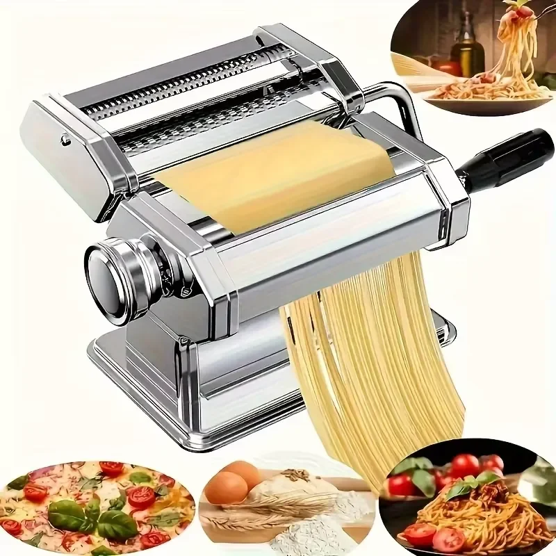 Heavy Duty Stainless Steel Manual Noodle Maker Adjustable Thickness Pasta Press Machine for Home Kitchen Cooking Tool