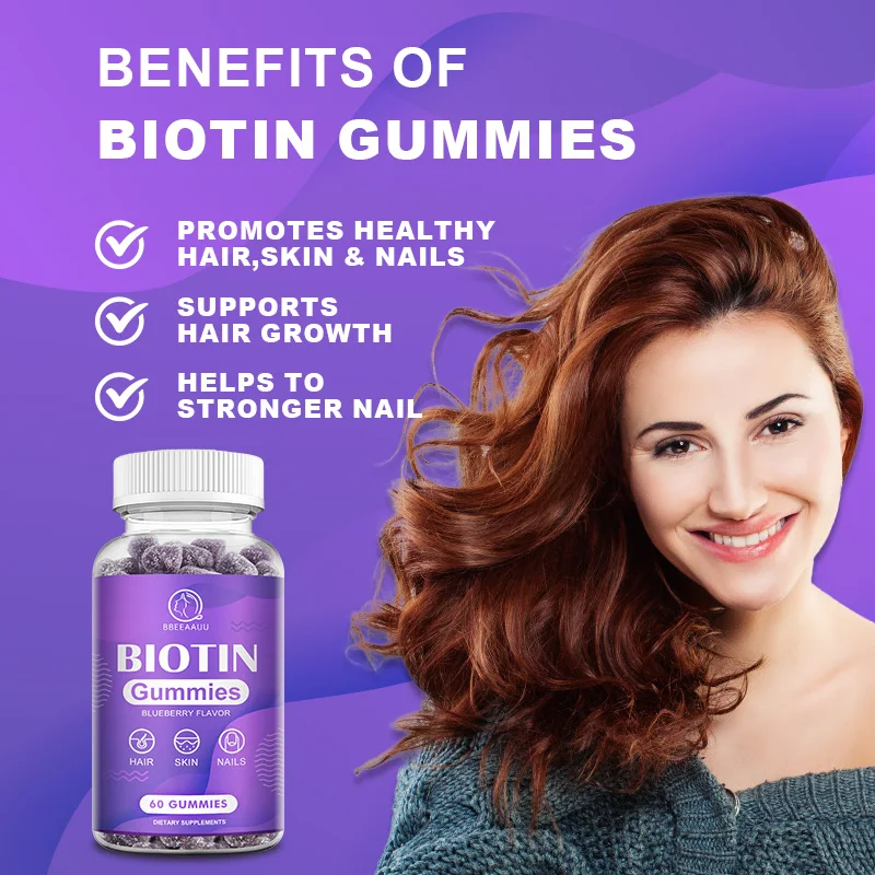 BBEEAAUU Biotin Gummies Hair Growth Prevent Hair Loss Increase Hair Follicles Support Nail & Skin Health Beauty Care for Women