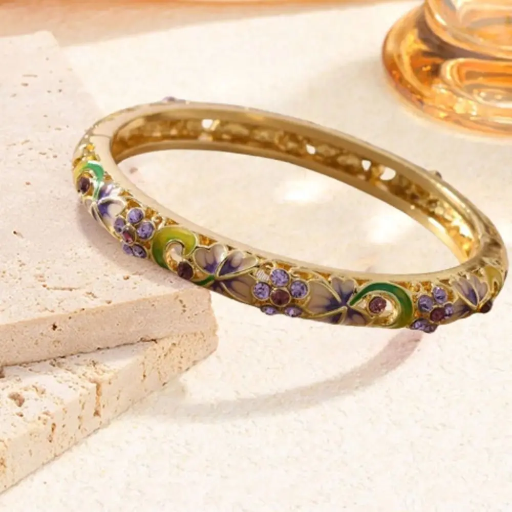 Двойной браслет, винтажный перегородчатый браслет, традиционный китайский браслет с цветочным узором, винтажный классический женский браслет на руку