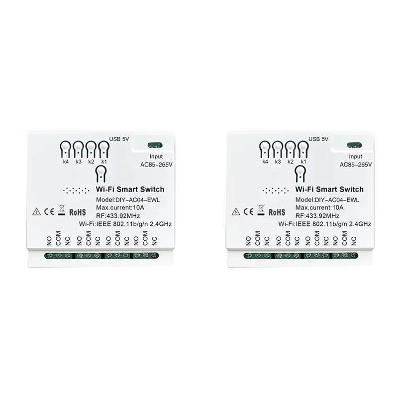 

2X 4CH Ewelink Wifi Smart Switch RF433 85-265V 2.4G Wifi Smartlife Home Automation Module For IFTT Alexa Google Home-Y47A