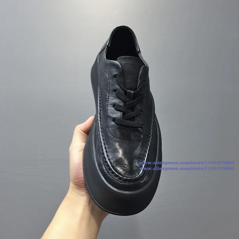 

Black/white Leather Board Shoes Thick Soled Men's Leather Casual Shoes Wear-Resistant Breathable Trendy Luxury Men's Shoes