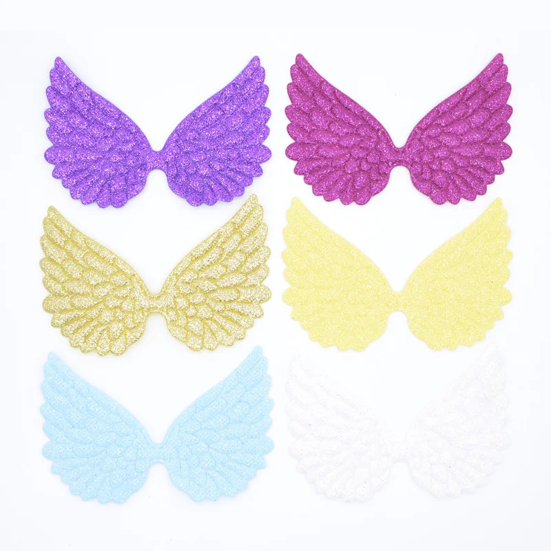 12Pcs 100mm Angel Wing Appliques Single Sided Glitter Powders Fairy Wing Patches DIY Clothes Headwear Bowknot Bow Tie Decor