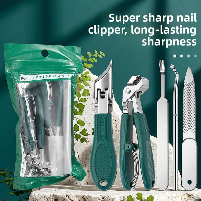 Stainless Steel Slant Edge Nail Clipper Anti-slip Paronychia Nipper 4Pcs Set, Ultra Sharp Curved Nail Cutter Manicure Tools