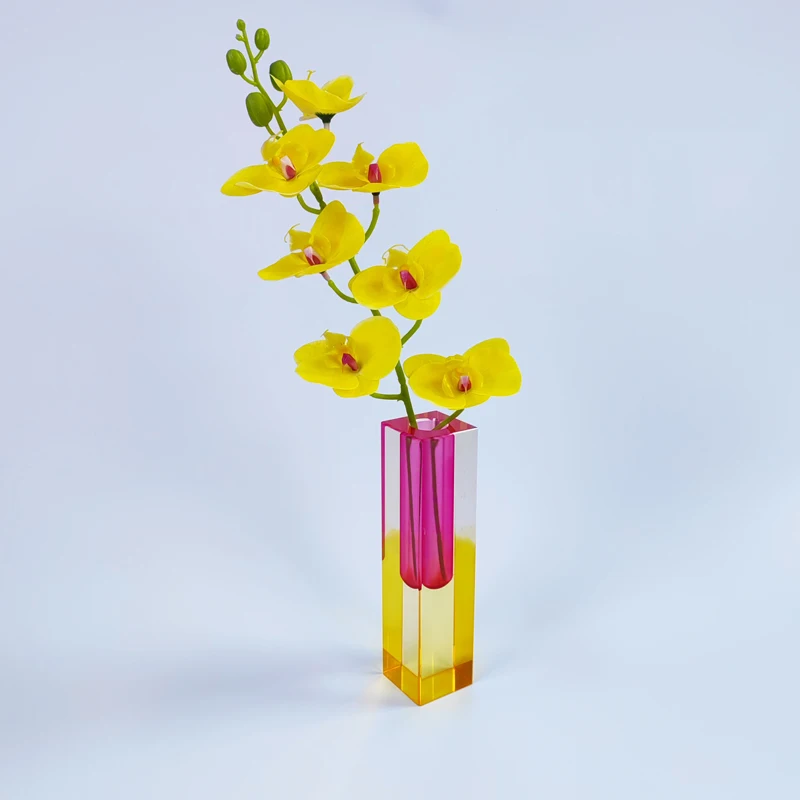 

Decorative multi-color square acrylic crystal vase, desktop center acrylic vase