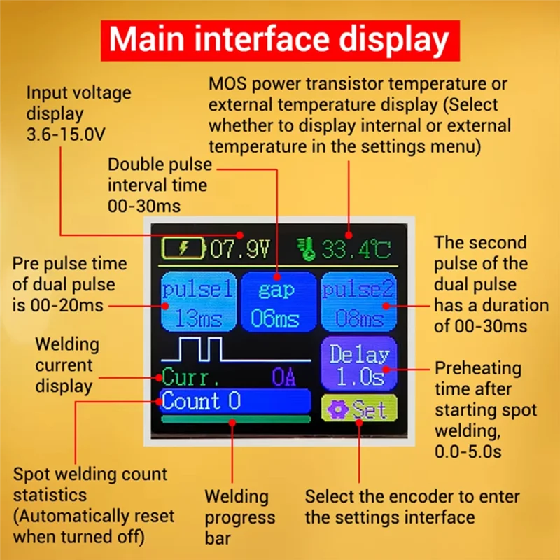A04G-ZK-XW2 18650 Bateria Máquina de solda de ponto de pulso duplo DC 3.6-15V 3000A Folha de níquel Ponto de cobre Bluetooth APP controlada