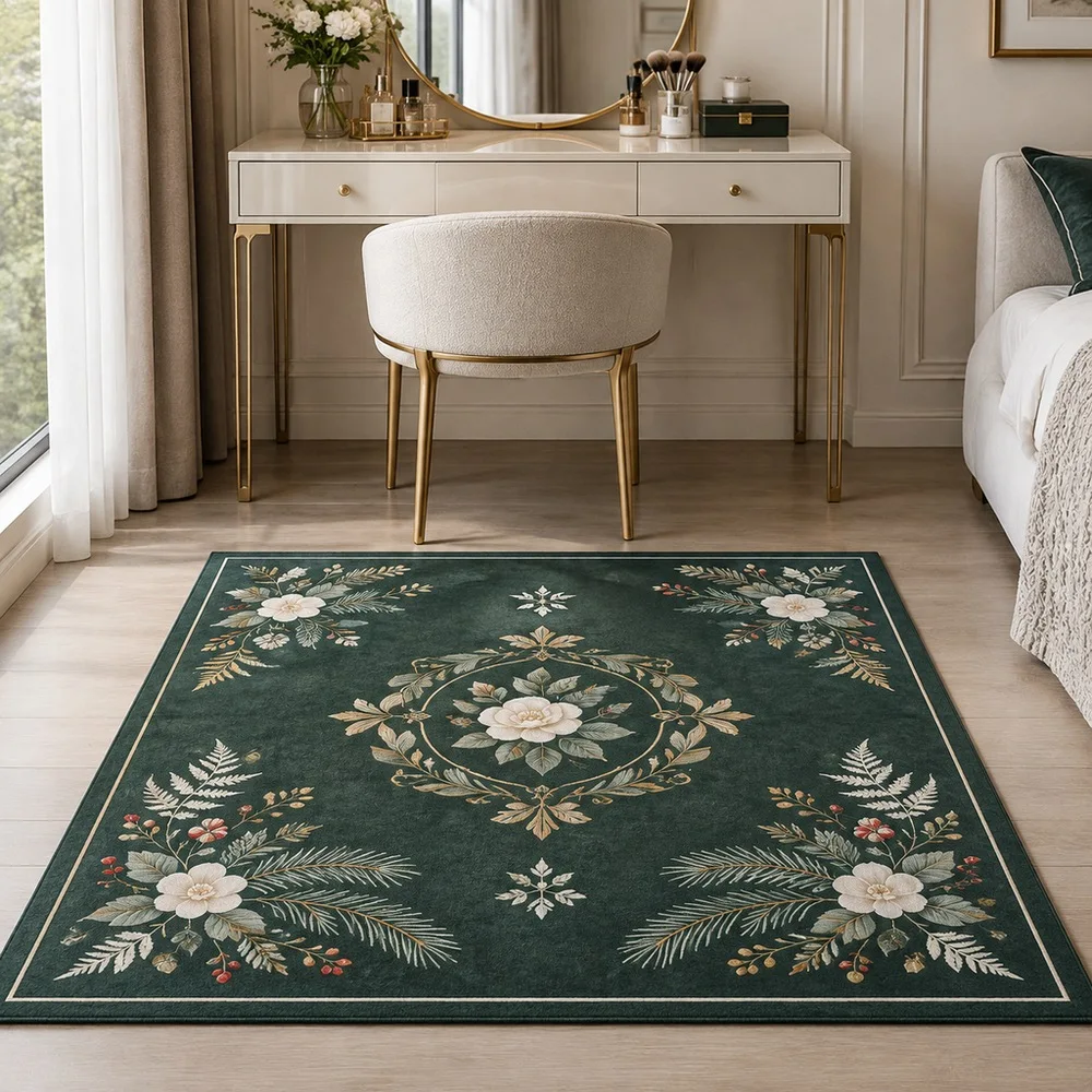 VIKAMA Rug Carpet Pine Green Fern Pine Camellia Botanical Plush Quick Dry Sofa Guest Room Sunroom Reading Nook Home Decor