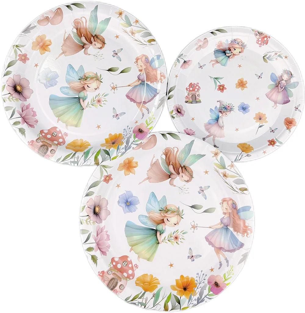 Butterfly Fairy Party Disposable Tableware Paper Plate Cup Napkin Tablecloth Little Fairy Girl Birthday Party Decoration