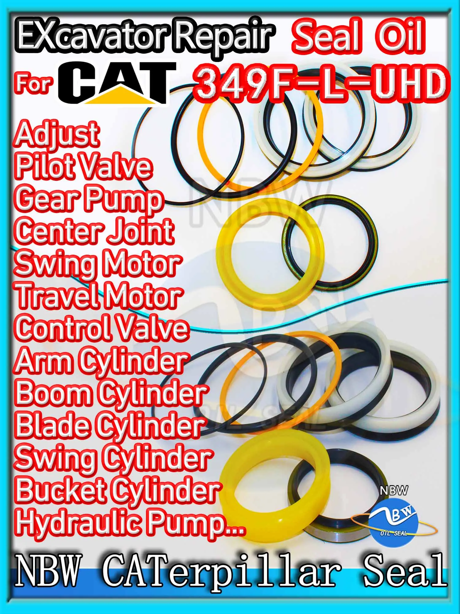 

For Caterpillar 349F-L-UHD Excavator Oil Seal Kit High Quality Repair Cat 349F L UHD Joystick Engine O-ring Cylinder BOOM ARM