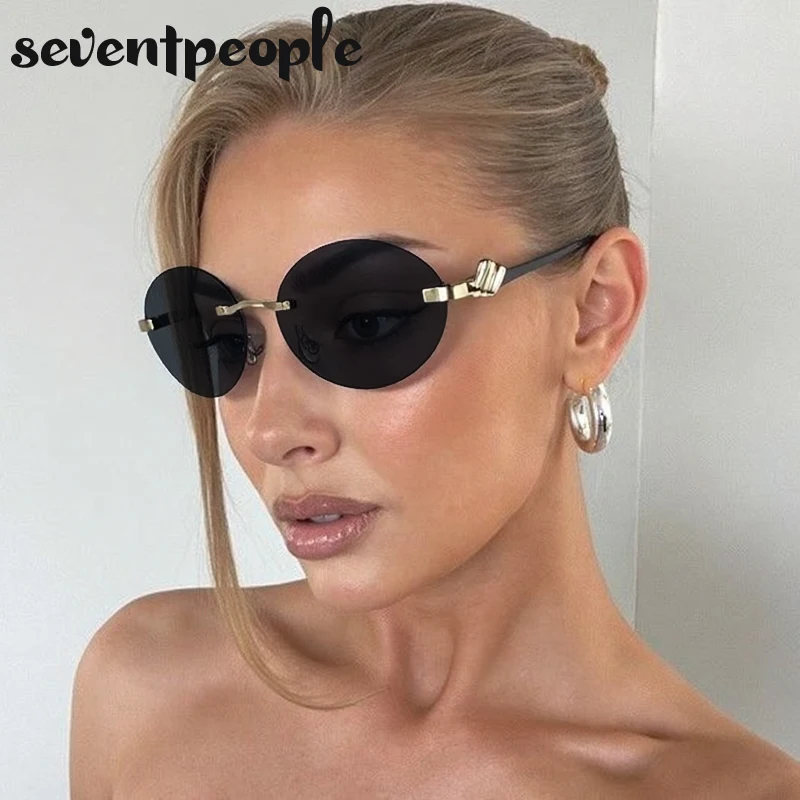 

Small Frame Oval Rimless Sunglasses Women 2025 Luxury Brand Vintage Frameless Punk Sun Glasses For Ladies Trendy Outdoor Shades