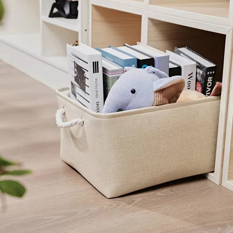 Clothes Storage Bag Foldable Blanket Storage Large Capacity Cotton Linen Bedroom Clothes Storage Organizers Toy Storage Basket