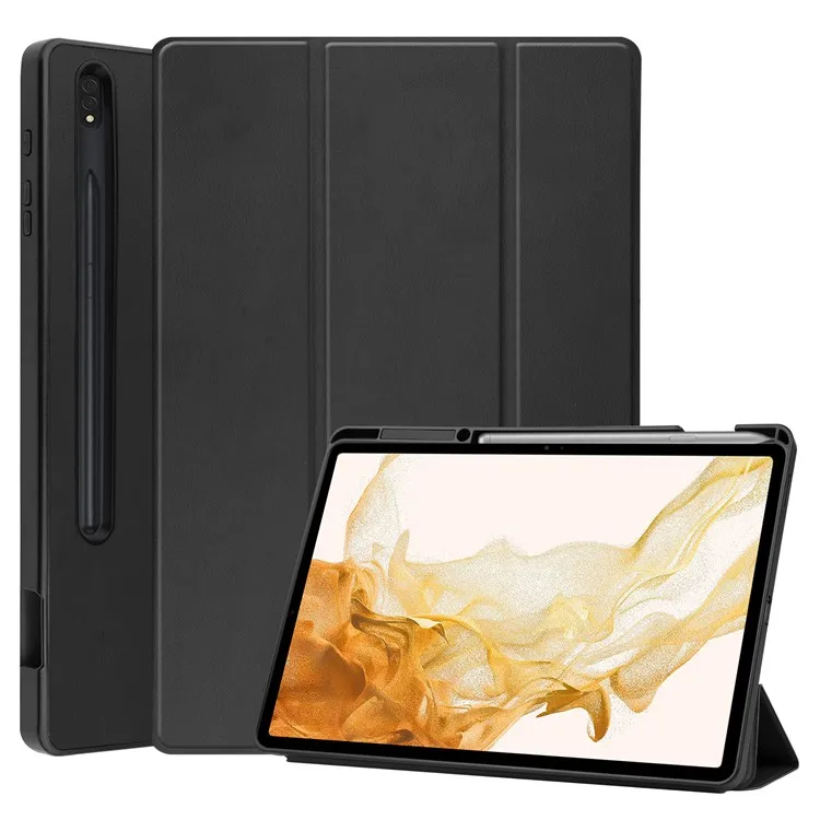 

For Samsung Galaxy Tab S8+ Anti-scratch Shockproof TPU+PU Leather Trifold Stand Auto Sleep/Wake Design Tablet Cover with Pencil