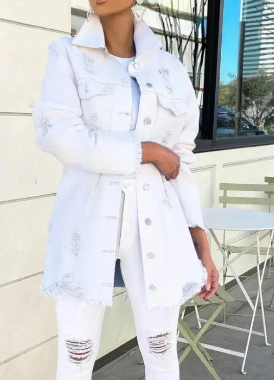 Giacca da donna a maniche lunghe in denim dal design primaverile e autunnale, stile locomotiva, cappotto spazzolato con risvolto alla moda femminile personalizzato