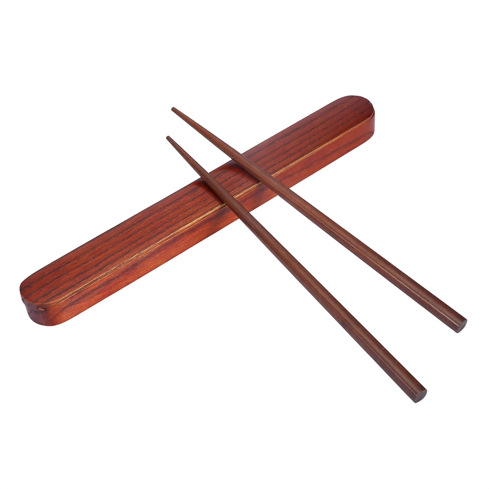 Portable Wooden Chopsticks with Pull Out Wood Color Chopsticks Box Case Tableware Dinnerware for Camping Picnic