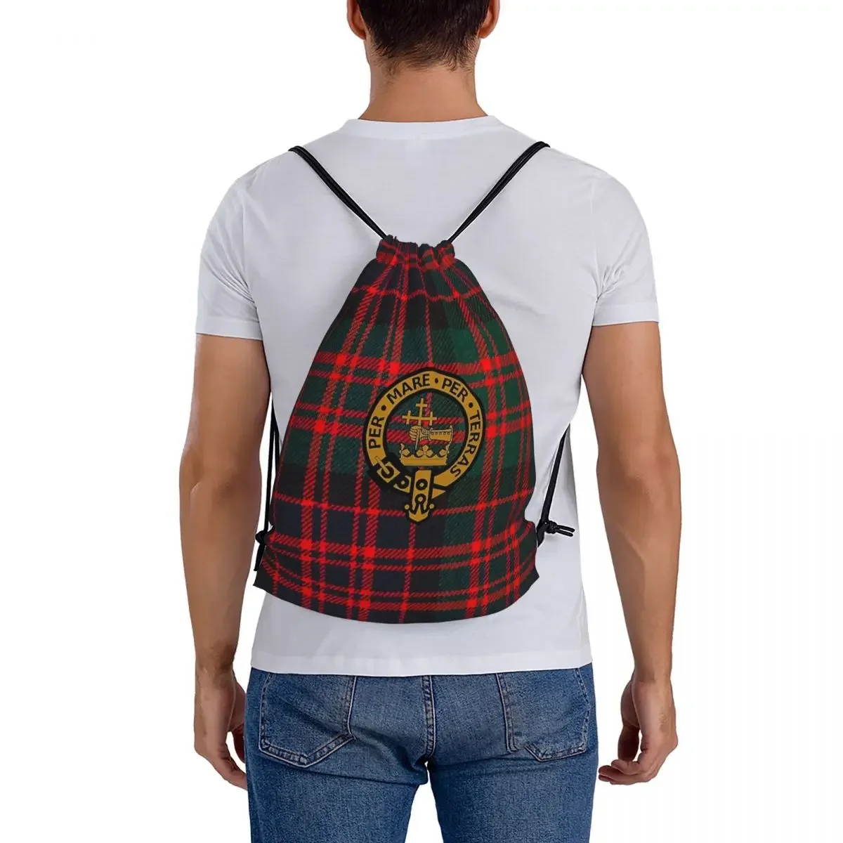 Modern MacDonald Clan Tartan With MacDonald Clan Crest Backpacks Portable Drawstring Bags Sports Bag BookBag For Travel School