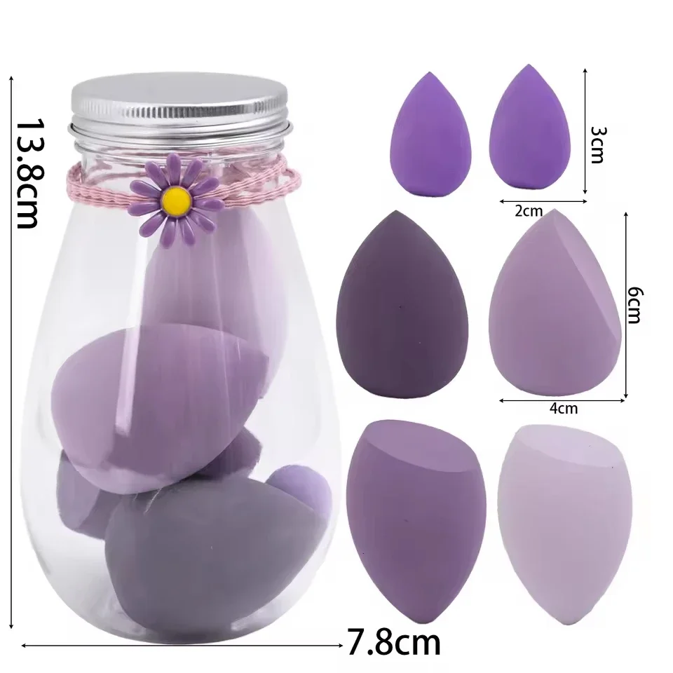 Huevo de belleza embotellado de 6 uds, licuadora de belleza no absorbente de doble uso seco y húmedo, esponja de maquillaje en polvo