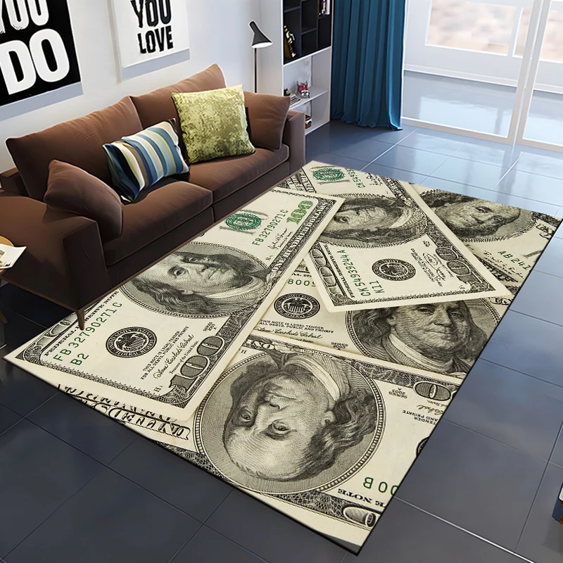 3D Illusion Dollar Euro Money Pattern Area Rug,Carpet Rug for Home Living Room Bedroom Sofa Doormat Decor,kid Non-slip Floor Mat