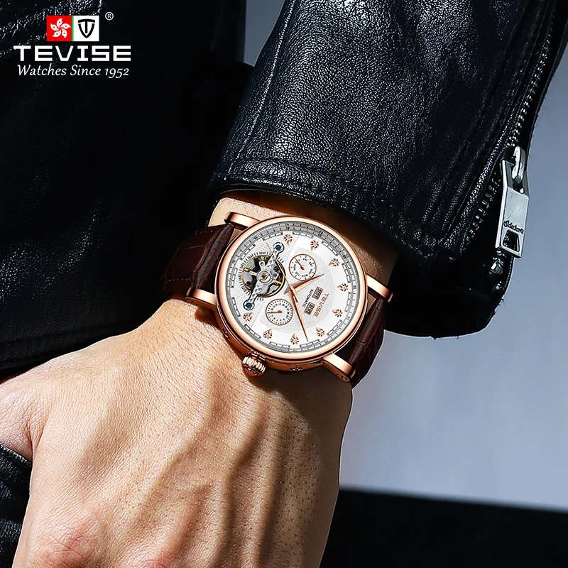 Mechanical Watches Men TEVISE T867C Men Watches 38mm Retro Luxury Automatic Vintage Watch Date Week Luminous Scale Leather 2024