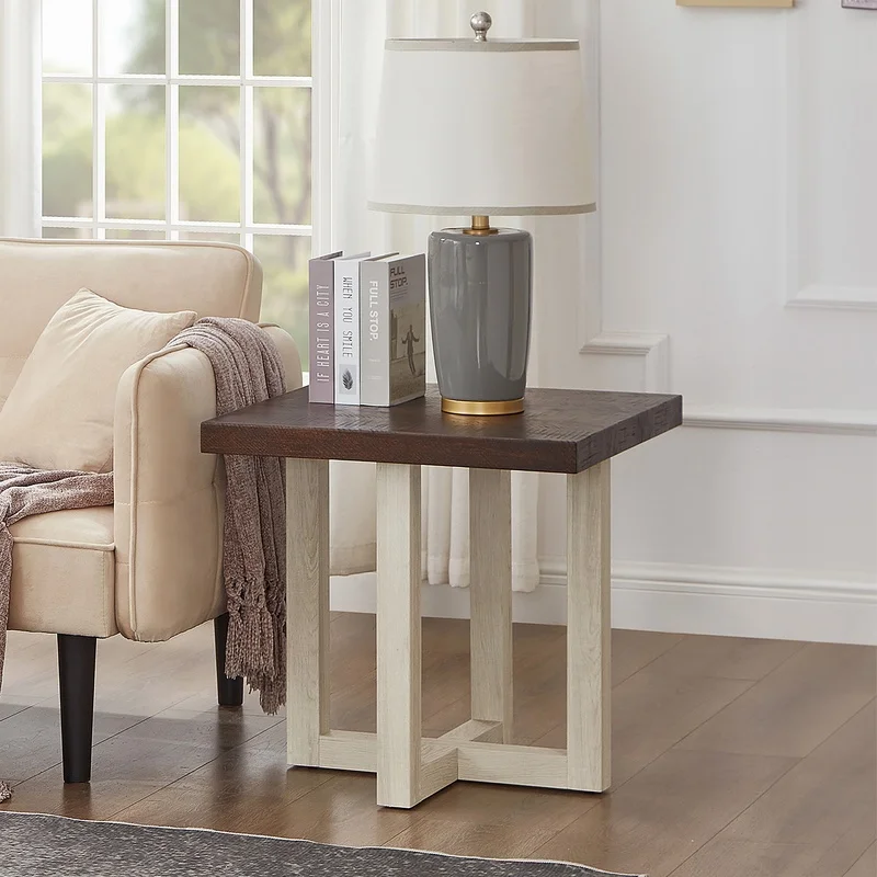 

Luno Modern End Table, Walnut and White Finish