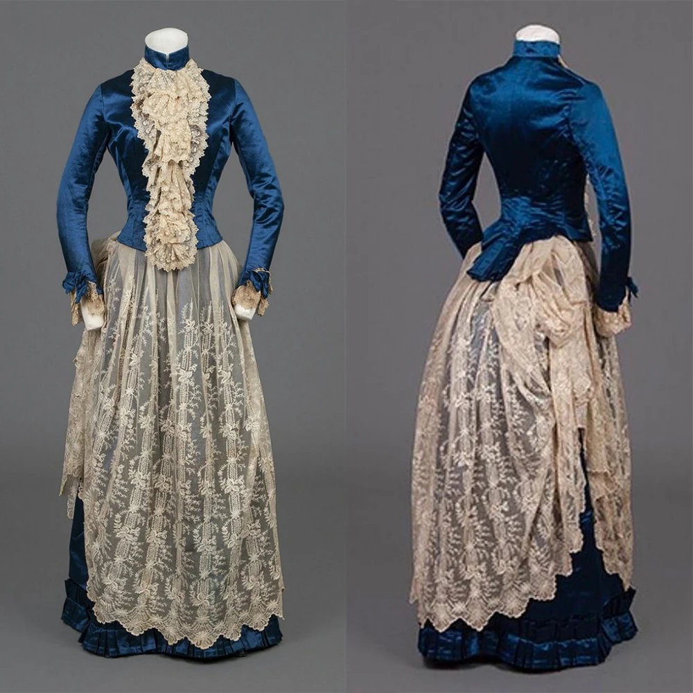 

1883s Visiting Afternoon Costume Historical Victorian Renaissance Queen Rococo Bustle Day Dress Ball Gown Robe A La Francaise