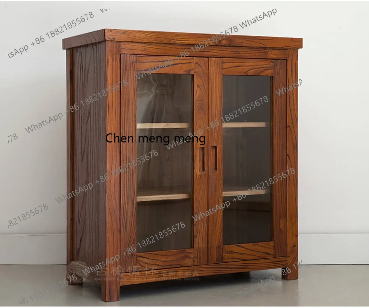 

Elm Wood Sideboard Solid Wood Double Door Glass Storage Cabinet Tea Cabinet Modern Simple Small Wine
