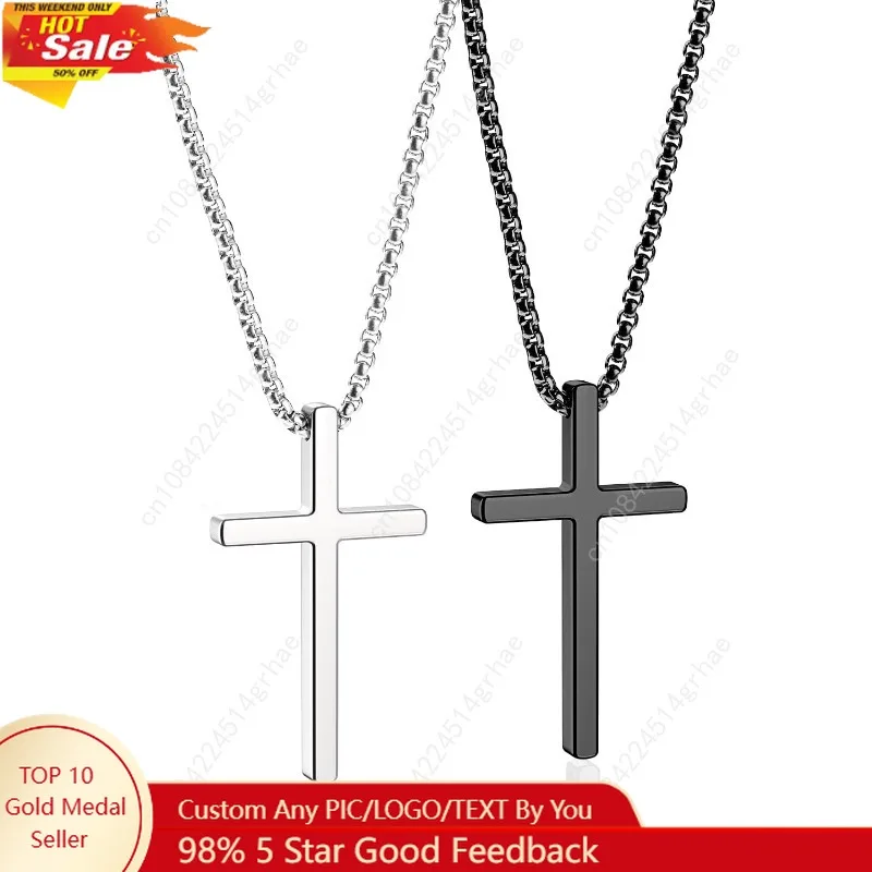 

Cross Necklace for Men Boys,Stainless Steel Pendant Silver Black Crosses Chain Jewelry Gifts Box 16-30 inches